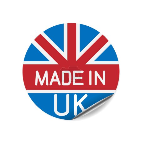 Illustration for UK country made in sign template with shadow isolated on white background. Countrie badge tag sticker label symbols coloection. - Royalty Free Image