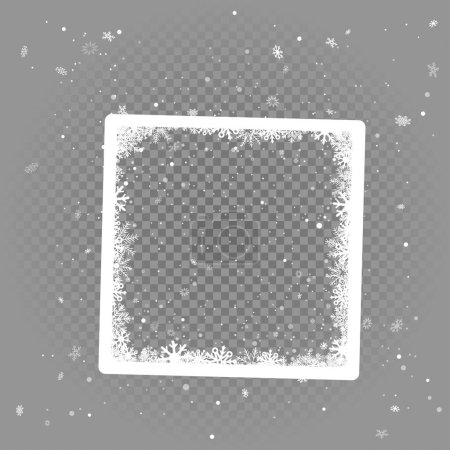 Ilustración de Marco de foto de invierno de Navidad con nieve sobre fondo gris transparente. Copos de nieve decoración navideña fotografía ornamento - Imagen libre de derechos