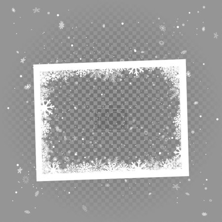 Illustration for Christmas winter snapshot photo frame snowfall on transparent gray background. Snowflakes holiday decoration photography ornament - Royalty Free Image