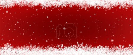Illustration for Christmas holiday snowfall red backdrop. Winter decoration sky clouds with falling snow background. December seasonal nature landscape - Royalty Free Image