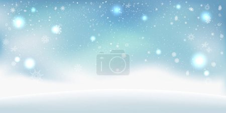 Téléchargez les illustrations : Hiver Noël chutes de neige sur fond bleu ciel et nuages. Frosty hiver flocons de neige forme de glace texture motif. Fête de la nature fête décoration toile de fond - en licence libre de droit