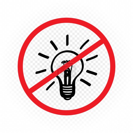Téléchargez les illustrations : Lumières est interdit signe ne pas allumer la lumière isolée sur fond blanc symbole d'économie d'énergie. Autocollant étiquette icône Blackout - en licence libre de droit