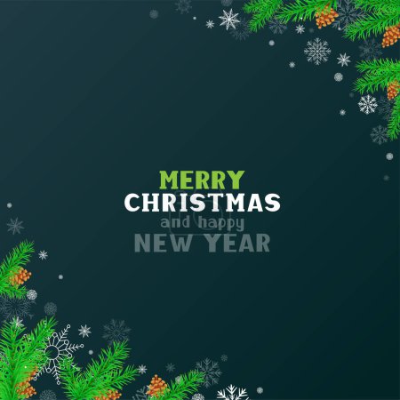 Illustration for Winter Christmas decoration with text message on dark blue backdrop. New Year holiday greeting copy space background template - Royalty Free Image