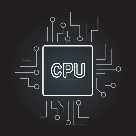Ilustración de Cpu computer outline chip sign icon on dark black background with gradient shadow. Microprocessor hardware chips symbol - Imagen libre de derechos
