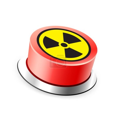 Ilustración de Red button launch nuclear missile or assembly with shadow isolated on white background. Push to initiate a catastrophic nuclear war - Imagen libre de derechos