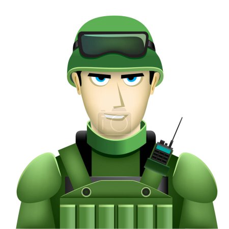 Ilustración de Ilustración icono avatar userpic soldado aislado sobre fondo blanco. Signo de persona luchador símbolo - Imagen libre de derechos