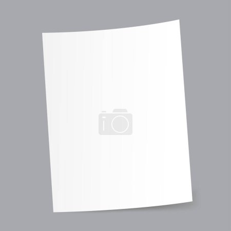 Téléchargez les illustrations : Feuille de papier blanc avec ombre sur fond gris. A4 page verticale modèle de papiers vides - en licence libre de droit