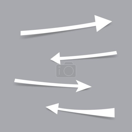 Illustration for White paper arrows with shadow on gray background. Perfect addition to your design toolkit. Set includes variety of arrow icons and elements, each with unique style and direction. Clean modern design - Royalty Free Image
