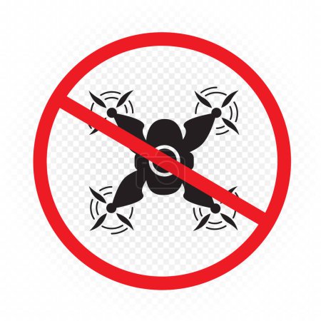 Téléchargez les illustrations : Pas de drones volants signe symbole étiquette isolé sur fond blanc transparent - en licence libre de droit