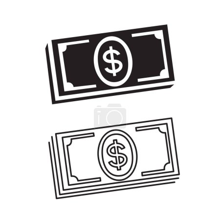Téléchargez les illustrations : Espèces symbole de signe d'argent isolé sur fond blanc. icône de paiement financier en dollars. Pictogramme de financement des entreprises - en licence libre de droit