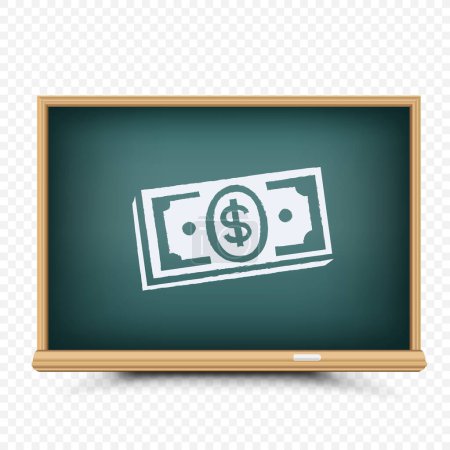 Ilustración de Dinero en efectivo símbolo en pizarra escolar con sombra sobre fondo transparente - Imagen libre de derechos