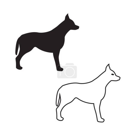 Téléchargez les illustrations : Silhouette de chien et signe de contour ensemble isolé sur fond blanc - en licence libre de droit