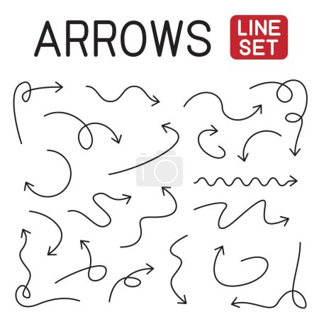 Illustration for Line arrow sign symbol set isolated on white background. Hand drawn outline decorative arrows collection. - Royalty Free Image