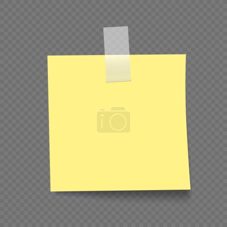 Illustration for Ads yellow sheet of paper with sticky tape and shadow on gray backgroynd. Papers note sheet blank page - Royalty Free Image