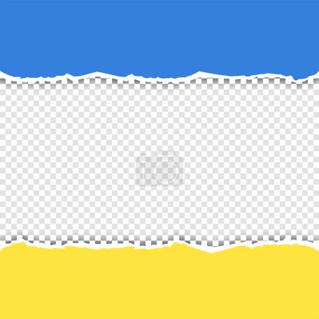 Illustration for Pray for Ukraine torn paper flag backdrop template. Realistic light empty scrap ukrainian help donate backdrop with strip space for text - Royalty Free Image