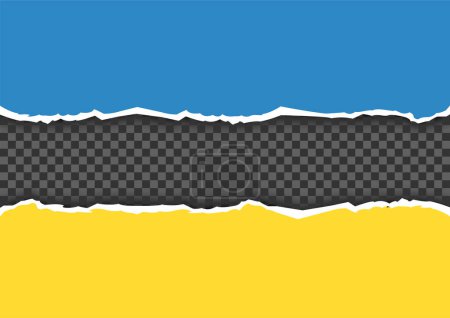 Téléchargez les illustrations : Priez pour l'Ukraine déchiré papier modèle de toile de fond. Obscurité réaliste ferraille vide ukrainien aider à donner toile de fond avec de l'espace de bande pour le texte - en licence libre de droit