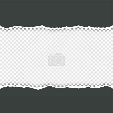 Illustration for Torn black and white paper background template. Realistic dark empty scrap backdrop with strip space for text - Royalty Free Image