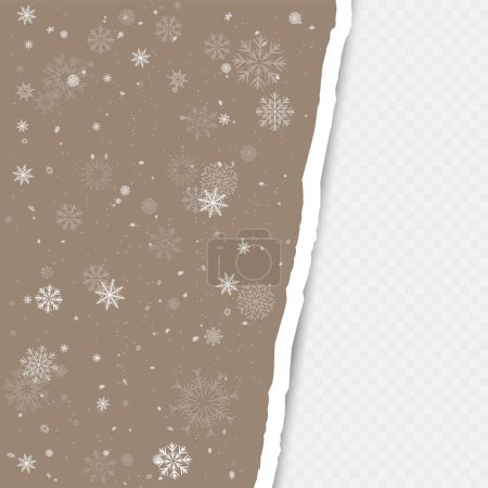 Téléchargez les illustrations : Noël chute de papier de neige fond déchiré. Réaliste sombre fond de ferraille vide avec des chutes de neige et de l'espace bande pour le texte. Couleur pourpre vacances flocons de neige modèle de papier - en licence libre de droit
