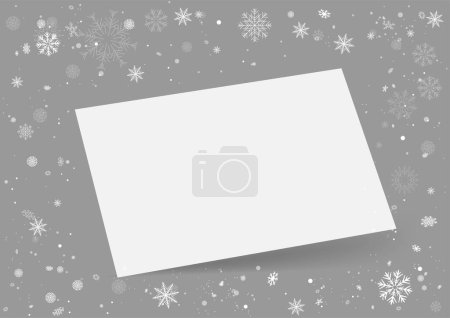 Illustration for Christmas greeting business card template with snow and shadow on gray background. Holiday winter backdrop - Royalty Free Image