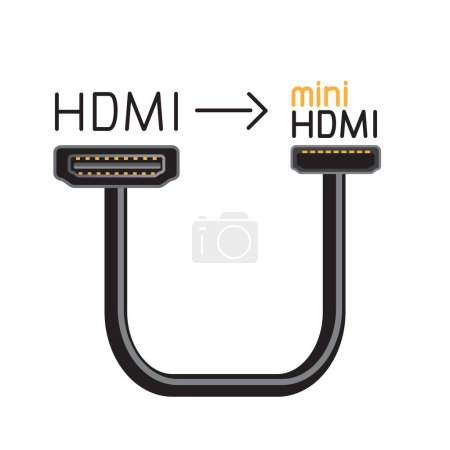 Téléchargez les illustrations : Câble d'interface matériel HDMI vers miniHDMI. Équipement de connecteur de dispositif. Ports de données de prise informatique - en licence libre de droit