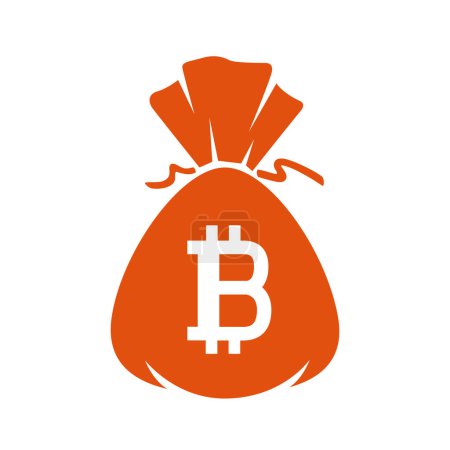 Téléchargez les illustrations : Bitcoin argent sac signe symbole isolé sur fond blanc. Icône de portefeuille électronique crypto-monnaie BTC. Blockchain crypto monnaie comptant - en licence libre de droit