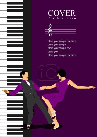 Photo for Abstract cover for musical book with rock-n-rill dancers. Vector 3d colored illustration. - Royalty Free Image