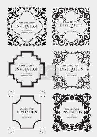 Photo for Set of ornate vector frames and ornaments with sample text. Perfect as invitation or announcement. All pieces are separate. Easy to change colors and edit. - Royalty Free Image