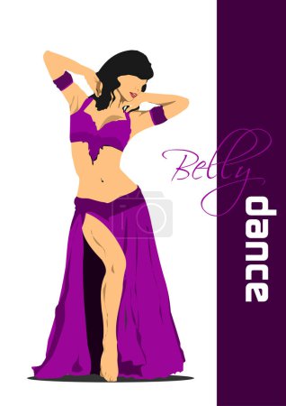 Ilustración de Bailarina del vientre. Muchacha atractiva baila danza del este. Vestido púrpura. 3d vector ilustración de color - Imagen libre de derechos