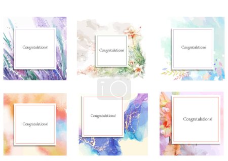 Ilustración de Seis ejemplos de tarjetas de felicitación. Ilustración de vectores de color para diseñadores - Imagen libre de derechos