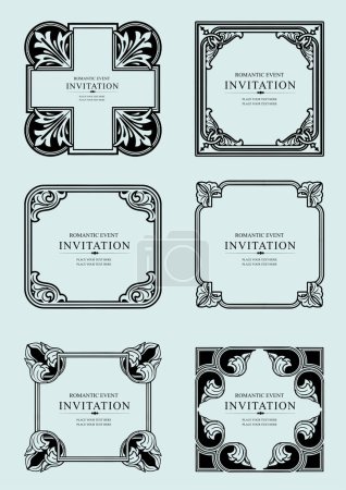 Photo for Set of ornate vector frames and ornaments with sample text. Perfect as invitation or announcement. All pieces are separate. Easy to change colors and edit. - Royalty Free Image