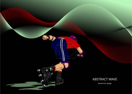 Illustration for Roller skater illustration silhouette on a wave background. 3d vector illustration - Royalty Free Image