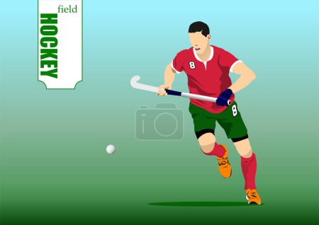 Illustration for Field Hockey player, ready to pass the ball to a team mate. 3d vector illustration - Royalty Free Image