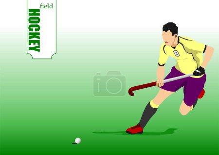 Téléchargez les illustrations : Joueur de hockey sur gazon, prêt à passer la balle à un coéquipier. Illustration vectorielle 3D - en licence libre de droit