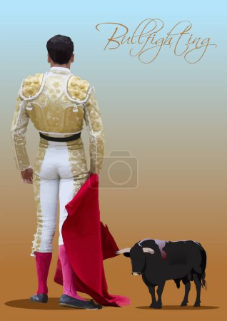 Ilustración de Matador en la arena taurina de España. 3d ilustración de vectores de color - Imagen libre de derechos