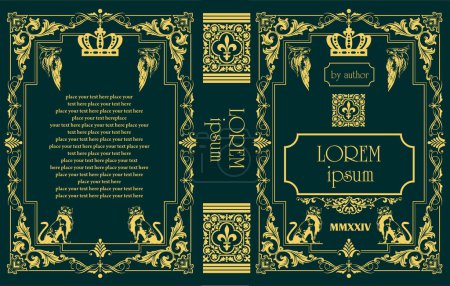 Illustration for Cover book for medieval novel. Old retro ornament frames. Royal Golden style design. Vintage Border to be printed on the covers of books. Vector illustration - Royalty Free Image