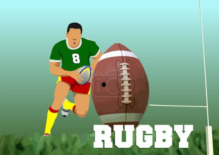 Téléchargez les illustrations : Silhouettes de joueur de rugby. Illustration vectorielle couleur 3d - en licence libre de droit