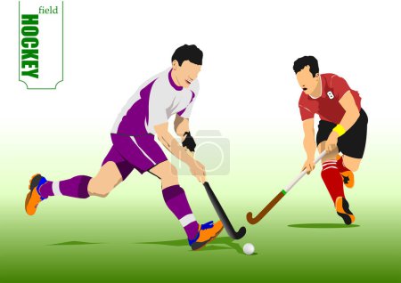 Téléchargez les illustrations : Joueur de hockey sur gazon, prêt à passer la balle à un coéquipier. Illustration vectorielle 3D - en licence libre de droit