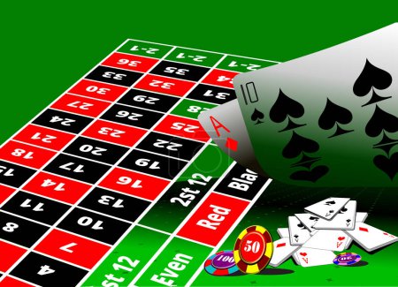 Illustration for Roulette table and casino elements. Vector 3d illustration - Royalty Free Image