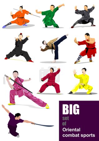 Illustration for Oriental combat sport frame. Colored 3d illustration. Hand drawn illustration - Royalty Free Image
