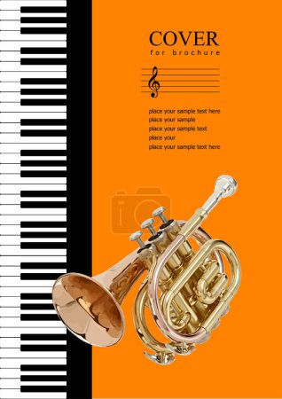 Photo for Cover for brochure with Piano and trumpet images. Vector 3d illustration. Hand drawn illustration - Royalty Free Image