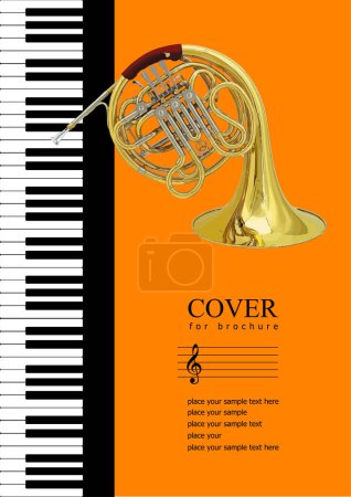Photo for Cover for brochure with Piano and French horn images. Vector 3d illustration. Hand drawn - Royalty Free Image