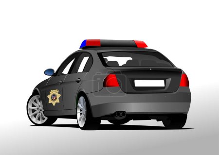 Illustration for Sheriff car on city the road. Vector hand drawn 3d illustration. - Royalty Free Image