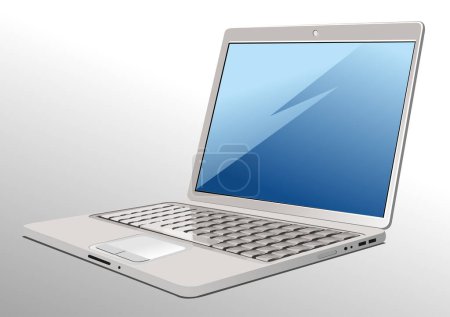 Ordenador portátil pantalla azul en blanco aislado. 3d ilustración vectorial. ilustración dibujada a mano