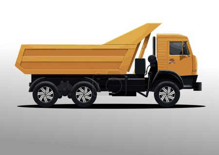 Illustration for Orange Dump Truck on the road. Vector color hand drawn illustration - Royalty Free Image