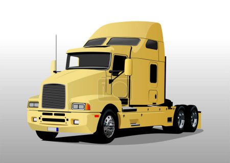 Fond abstrait avec camion jaune sur la route. Illustration vectorielle 3d dessinée à la main