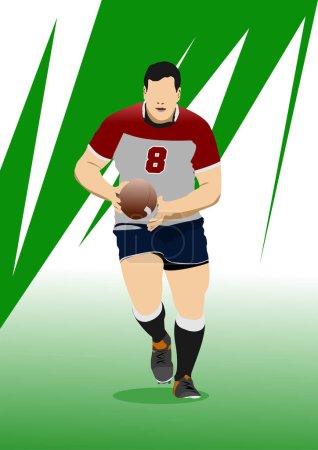 Illustration for Rugby Player Silhouettes. 3d color vector hand draw  illustration - Royalty Free Image