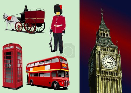 Ilustración de Pocas imágenes de Londres. Vector 3d ilustración dibujada a mano - Imagen libre de derechos