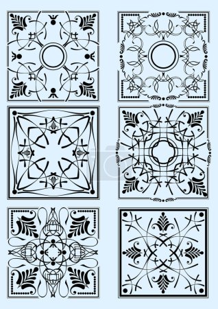 Set of decorative finishing ceramic tiles. Vector color hand drawn illustration by Adobe Illustrator