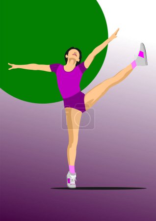 Téléchargez les illustrations : Femme pratiquant des exercices de yoga. Illustration vectorielle 3d dessinée à la main par Adobe Illustrator - en licence libre de droit