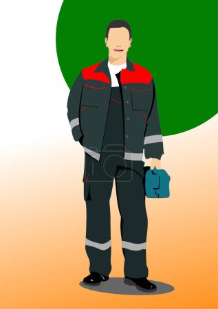 Illustration for Colored Vector hand drawn illustration of young worker - Royalty Free Image